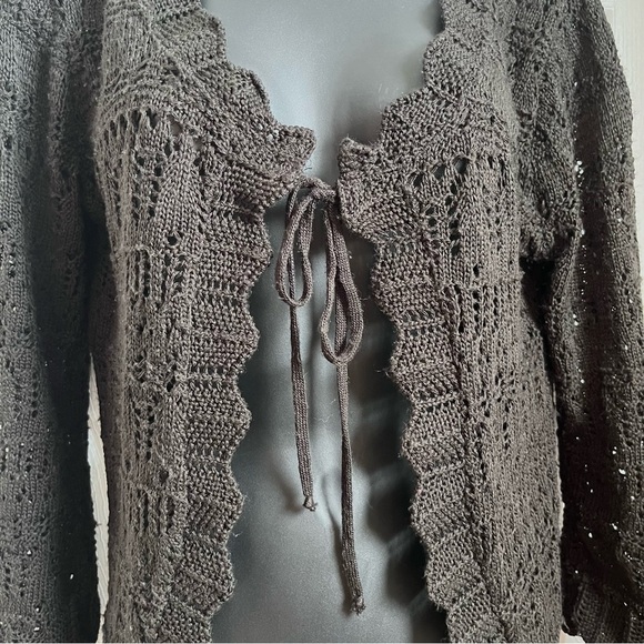 Vintage Spunky Made In USA Cardigan Knit Open Tie front Black Medium Women - Picture 2 of 5